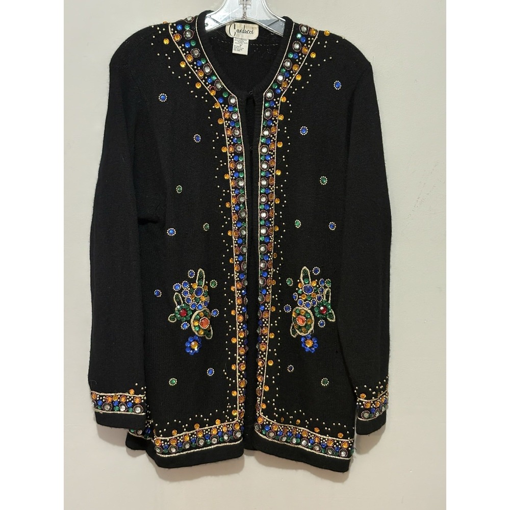 Vintage Carducci Beaded Jewel Embellished Lambswool‎ Angora Holiday Cardigan M